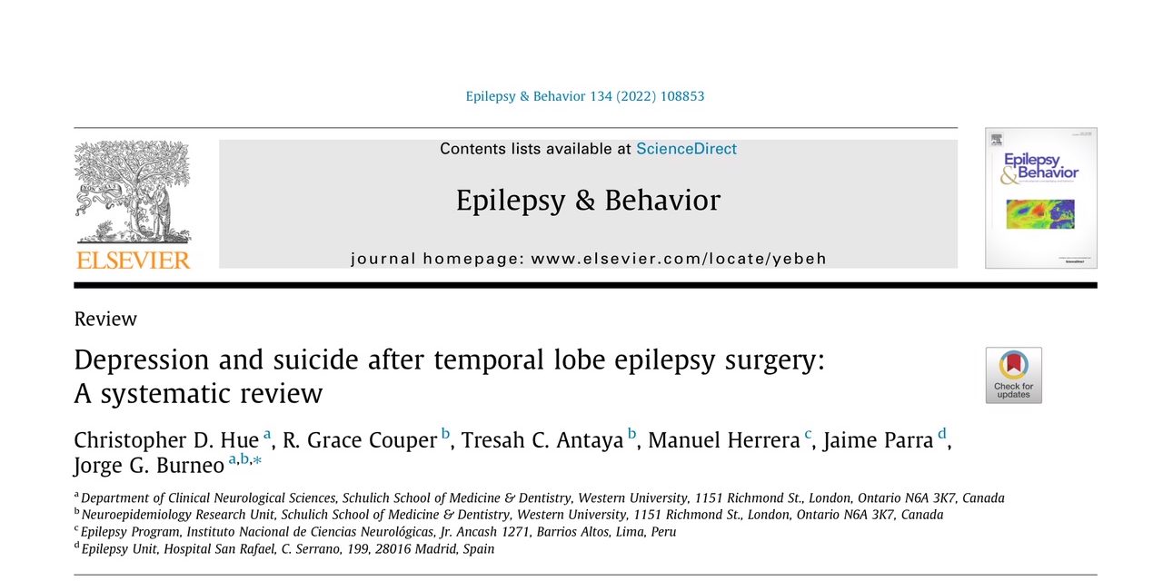 ¿Cómo influye la cirugía de la epilepsia del lóbulo temporal en la depresión y riesgo de suicidio de los pacientes? 10 de septiembre, día internacional de la prevención del suicidio